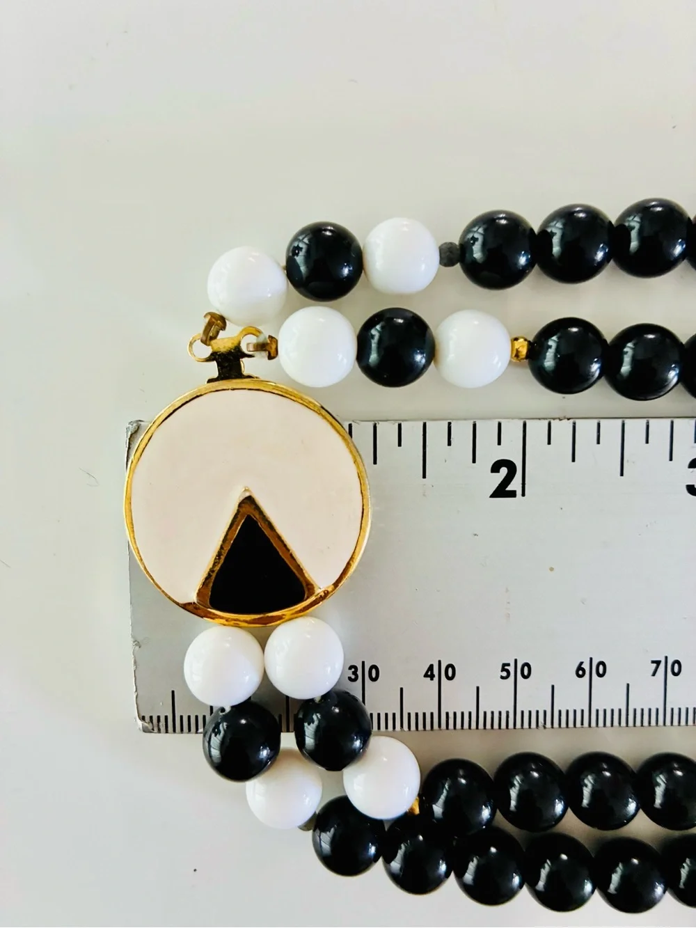 VTG 80s Black and White Beaded Layered Necklace with Gold Enamel Security Clasp